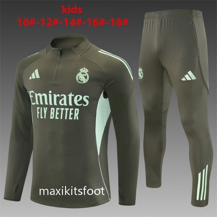 Survetement Real Madrid Enfant 2025 2026 Vert kaki